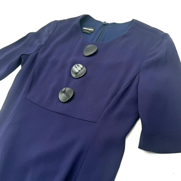 EMPORIO ARMANI Size 6 Navy Blue Midi Dress 3/4 Sleeve Lined Sheath Career Modest - Picture 1 of 8